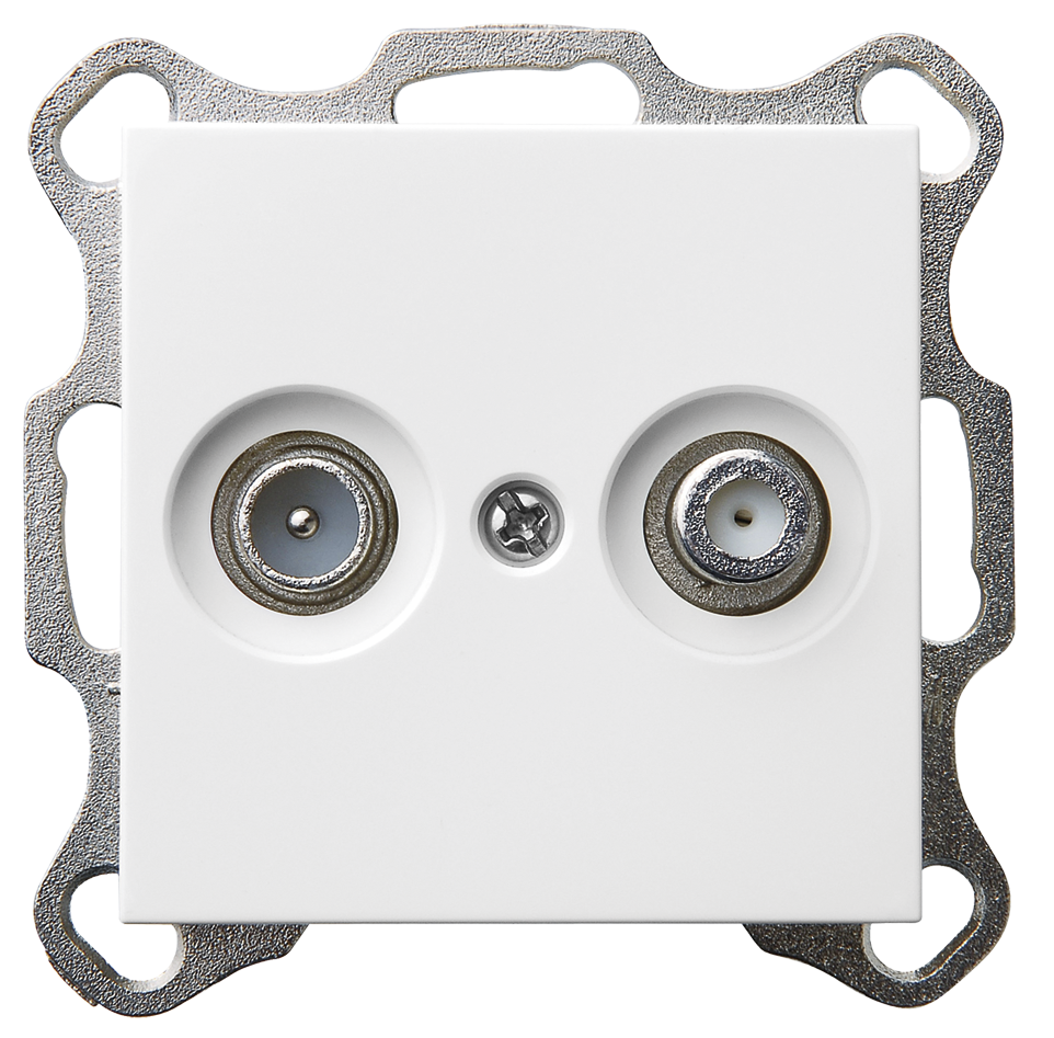 Розетка TV-FM Jasmart проходная с накладкой белый глянцевый G6205W