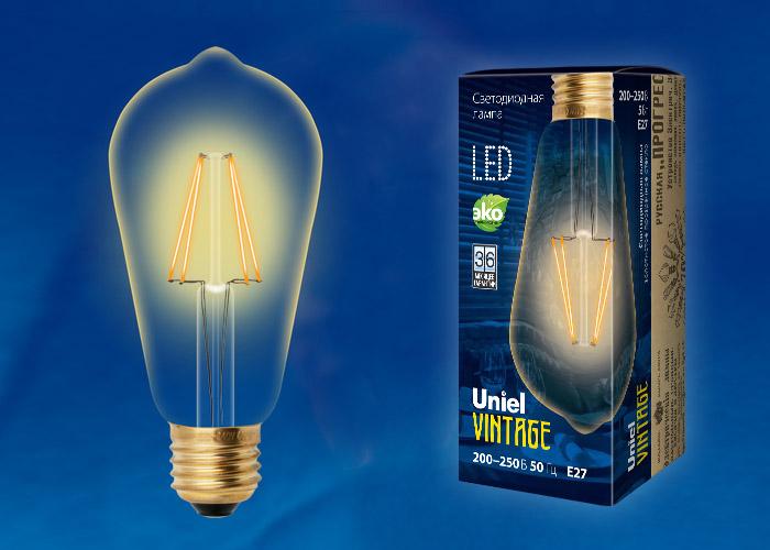Лампа светодиодная филаментная (UL-00002359) Uniel E27 6W 2250K прозрачная LED-G95-6W/GOLDEN/E27 GLV21GO