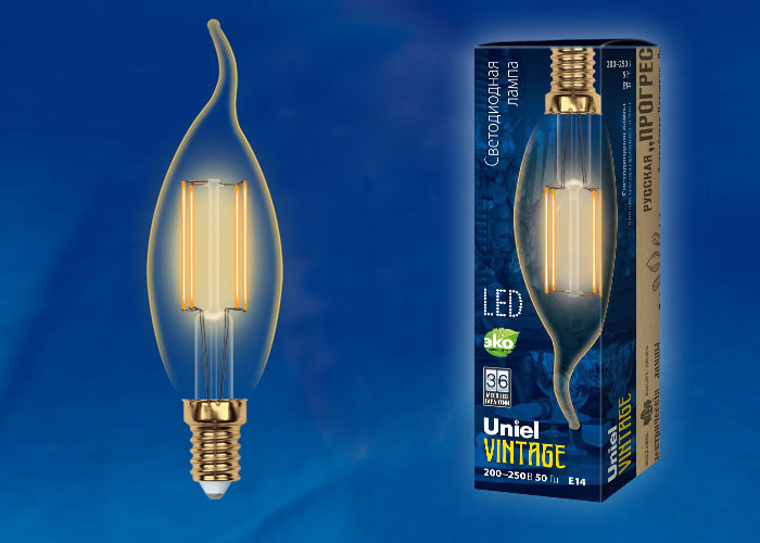 Лампа светодиодная филаментная (UL-00002397) Uniel E14 5W 2250K прозрачная LED-CW35-5W/GOLDEN/E14 GLV21GO