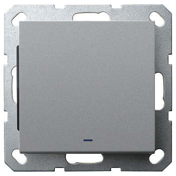 Выключатель со светодиодом одноклавишный Jasmart в комплекте с накладкой 10A 250V цвет алюминий G3011NS